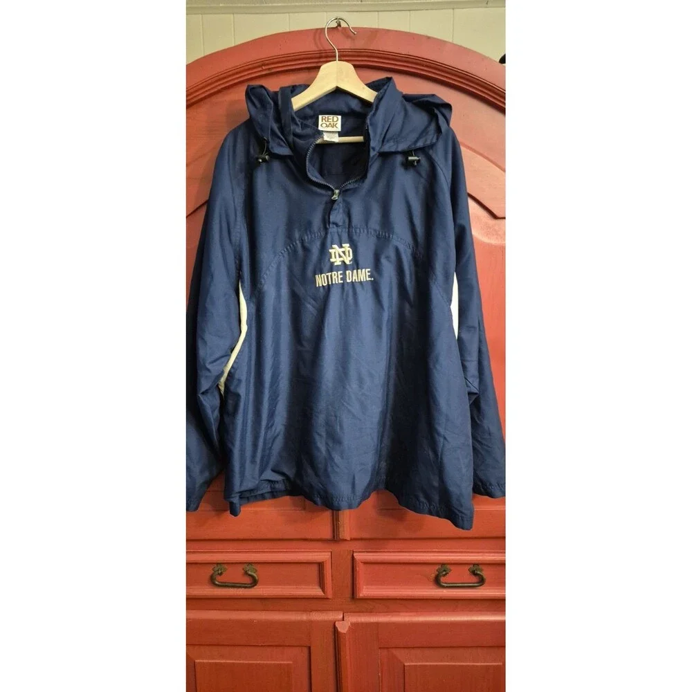 Vintage Red Oak Size XL Notre Dame Mens Pullover Jacket Navy Blue Embroidered